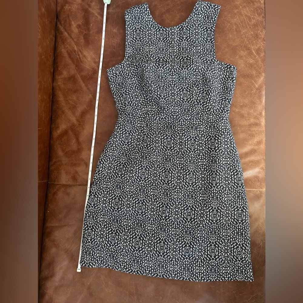 H&M Sheath Tweed Dress Sleeveless Printed Pockets Navy Blue Sz 8